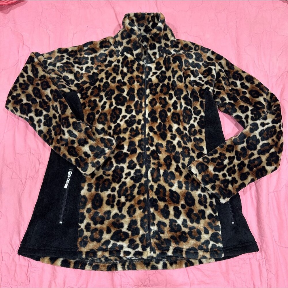 Leopard print Sherpa zip up size s/m